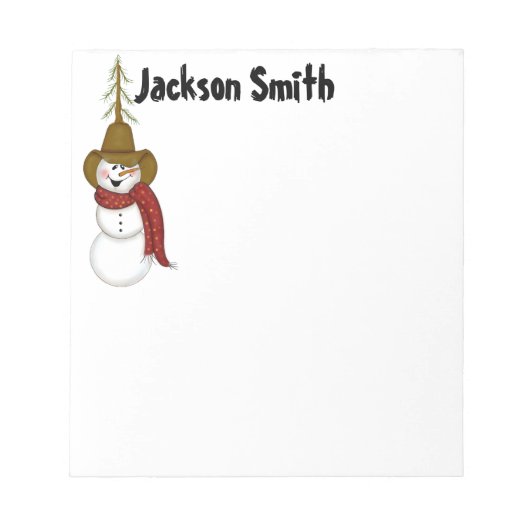 Gepersonaliseerde Cowboy Snowman Kerstmis Notitieblok (Voorkant)