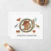 Gepersonaliseerde Cowboy Theme Boy's Notitiekaartje (Voorkant / Achterkant in situ)