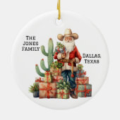 Gepersonaliseerde Cowboy Westerne Kerstman Keramisch Ornament (Achterkant)