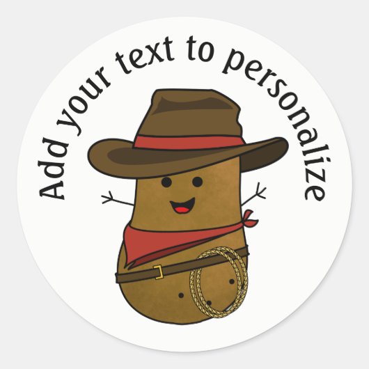 Gepersonaliseerde cowboyaardappel ronde sticker (Voorkant)
