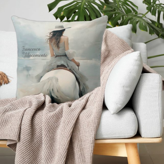 Gepersonaliseerde Cowgirl Strandkussen Speciale Gi Kussen (Cowgirl on Horseback Riding on the Beach Personalized Elegant Western Style Pillow Shabby Chic)