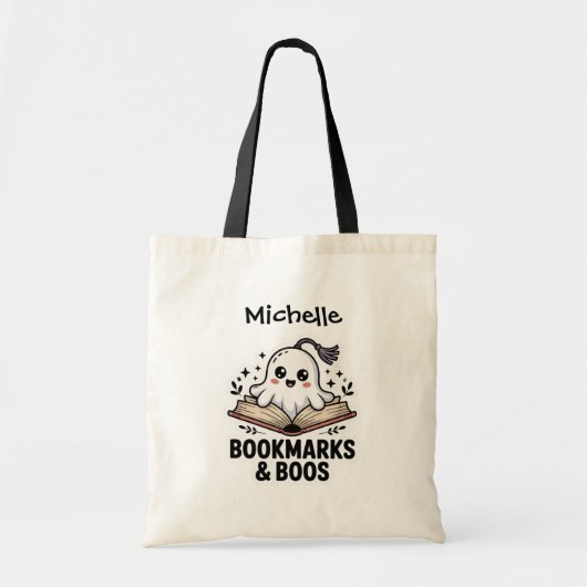 Gepersonaliseerde Cozy Ghost Bladwijzer Boek Tote Bag (Voorkant)