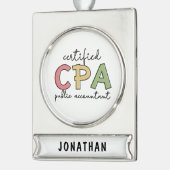 Gepersonaliseerde CPA Certified Public Accountant  Verzilverd Banner Ornament (Links)