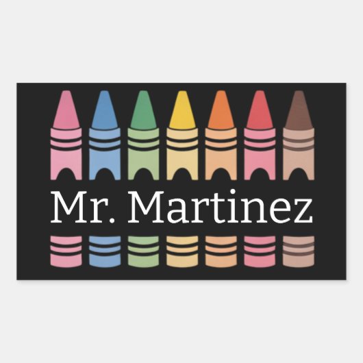 Gepersonaliseerde Crayon Leraar Naam Schattigee Ba Rechthoekige Sticker (Voorkant)