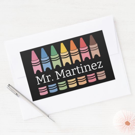 Gepersonaliseerde Crayon Leraar Naam Schattigee Ba Rechthoekige Sticker (Envelop)