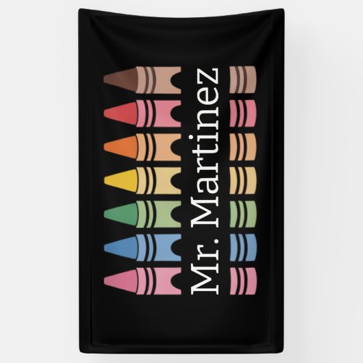 Gepersonaliseerde Crayon Leraar Naam Schattigee Ba Spandoek (Verticaal)