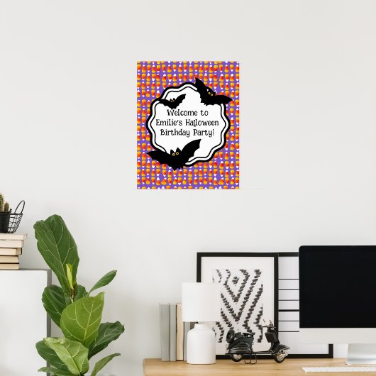 Gepersonaliseerde Crazy Candy Corn Black Bat Poster (Thuiskantoor)