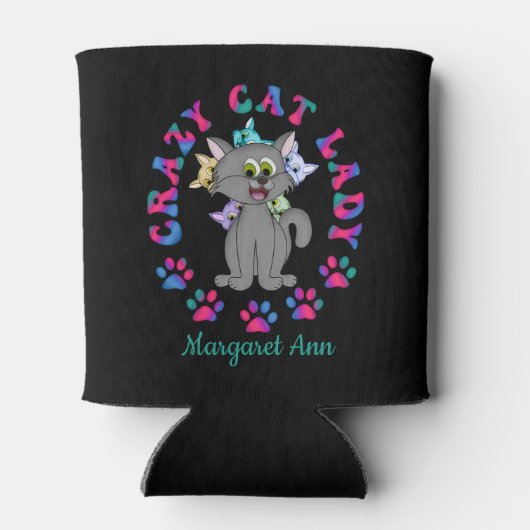 Gepersonaliseerde CRAZY CAT LADY Blikjeskoeler (Achterkant)