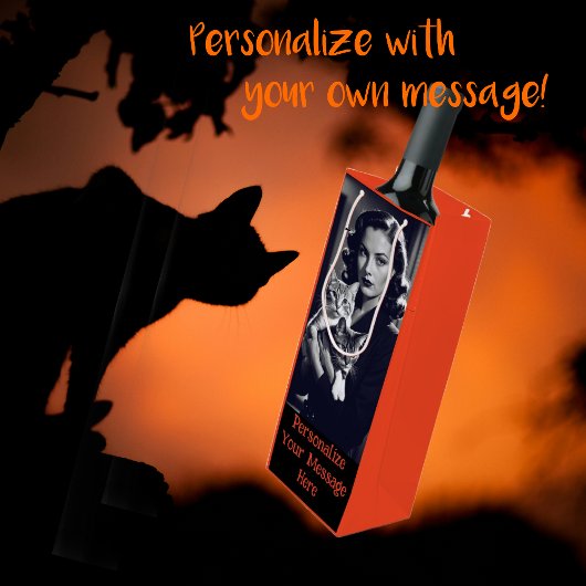 Gepersonaliseerde Crazy Cat Lady Halloween Wijn Cadeautas