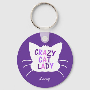 Gepersonaliseerde Crazy Cat Lady - Paars Sleutelhanger
