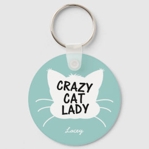 Gepersonaliseerde Crazy Cat Lady - wavecrest blauw Sleutelhanger