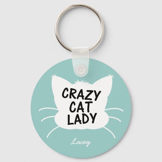 Gepersonaliseerde Crazy Cat Lady - wavecrest blauw Sleutelhanger (Voorkant)