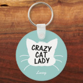 Gepersonaliseerde Crazy Cat Lady - wavecrest blauw Sleutelhanger (Voorkant)