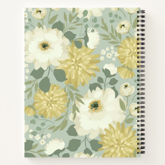 Gepersonaliseerde Cream Green Floral Journal Notitieboek (Achterkant)