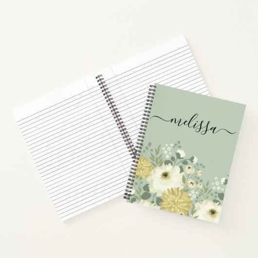 Gepersonaliseerde Cream Green Floral Journal Notitieboek (Binnen)