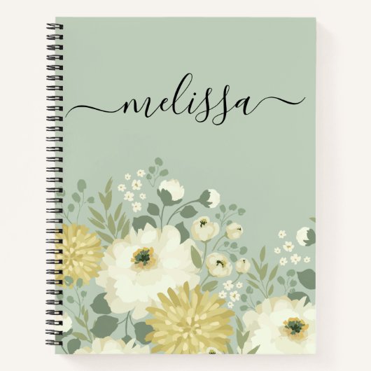 Gepersonaliseerde Cream Green Floral Journal Notitieboek (Voorkant)