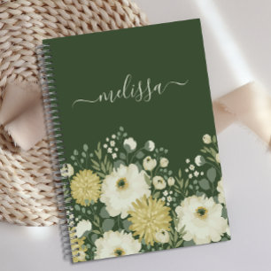 Gepersonaliseerde Cream Green Floral Journal Notitieboek