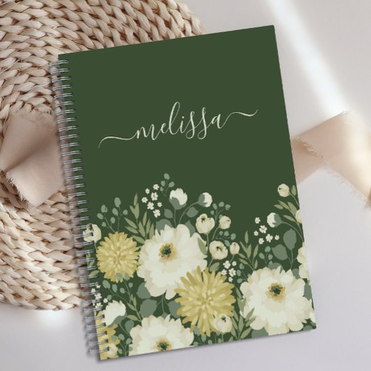 Gepersonaliseerde Cream Green Floral Journal Notitieboek