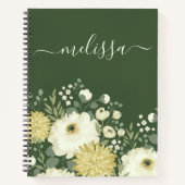 Gepersonaliseerde Cream Green Floral Journal Notitieboek (Voorkant)