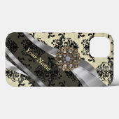 Gepersonaliseerde crème en zwarte damast Case-Mate iPhone case (Achterkant (horizontaal))