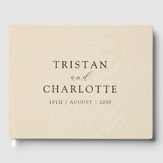 Gepersonaliseerde Crème Faux Linnen Typografie Gastenboek (Voorkant)