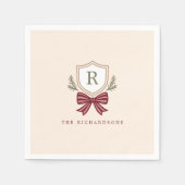 Gepersonaliseerde Crest Bow Monogram Kerstfeest Servet (Voorkant)