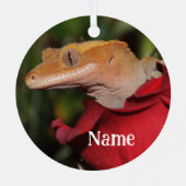 Gepersonaliseerde Crested Gecko Lizard op een Roos Metalen Ornament (Achterkant)