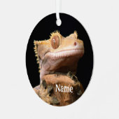 Gepersonaliseerde Crested Gecko Lizard op zwart Metalen Ornament (Voorkant links)