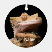 Gepersonaliseerde Crested Gecko Lizard op zwart Metalen Ornament (Voorkant)