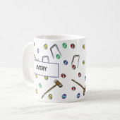 Gepersonaliseerde Croquet Mallets Hand-geïllustree Koffiemok (Voorkant links)