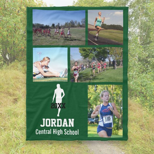 Gepersonaliseerde cross country running fotocollag fleece deken