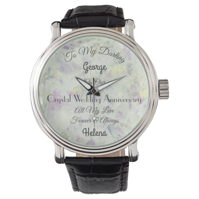 Gepersonaliseerde Crystal Wedding Jubileum Watch Horloge (Voorkant)