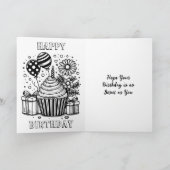 Gepersonaliseerde Cupcake en Kleurplaat Verjaardag Kaart (Binnen)