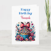 Gepersonaliseerde Cupcake en Kleurplaat Verjaardag Kaart (Voorkant)