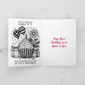Gepersonaliseerde Cupcake en Kleurplaat Verjaardag Kaart (Binnen)