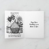 Gepersonaliseerde Cupcake en Kleurplaat Verjaardag Kaart (Binnen)