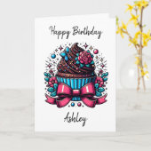 Gepersonaliseerde Cupcake en Kleurplaat Verjaardag Kaart (Gele Bloem)