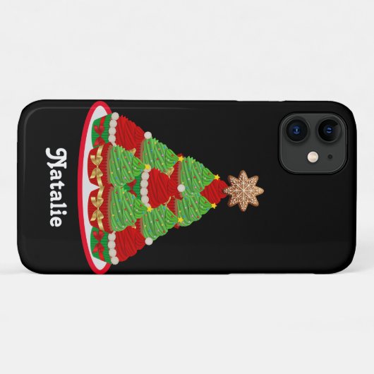 Gepersonaliseerde Cupcake Kerstboom Rood en Groen Case-Mate iPhone Case (Achterkant (horizontaal))