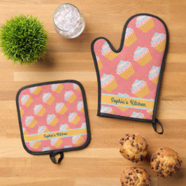 Gepersonaliseerde Cupcake Mitt & Pot Houders, Gift Ovenwant & Pannenlap Set