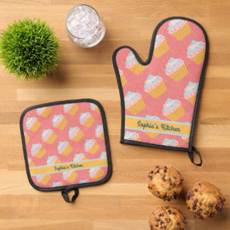 Gepersonaliseerde Cupcake Mitt & Pot Houders, Gift Ovenwant & Pannenlap Set