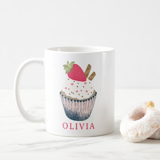 Gepersonaliseerde Cupcake Mok – Schattige roze ver (Met donut)