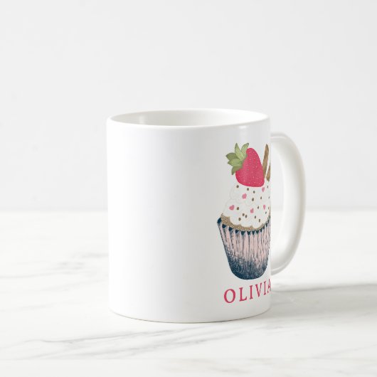 Gepersonaliseerde Cupcake Mok – Schattige roze ver (Voorkant rechts)