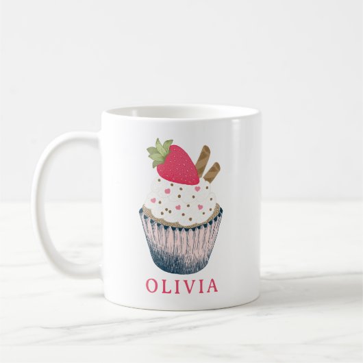 Gepersonaliseerde Cupcake Mok – Schattige roze ver (Links)