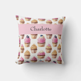 Gepersonaliseerde Cupcake Waterverf voor meisjes Kussen