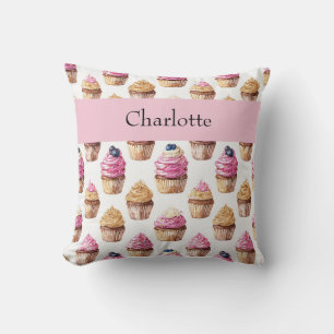 Gepersonaliseerde Cupcake Waterverf voor meisjes Kussen