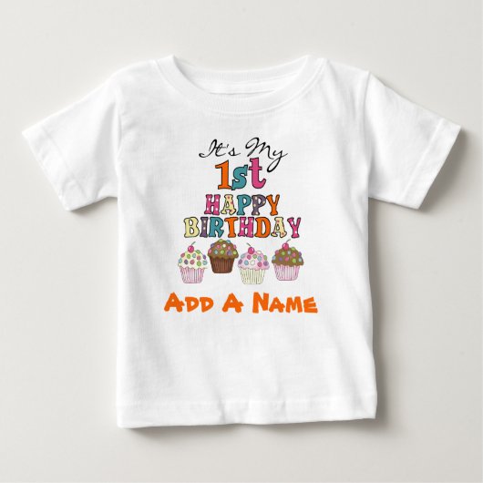 Gepersonaliseerde Cupcakes 1st Birthday T-shirt (Voorkant)