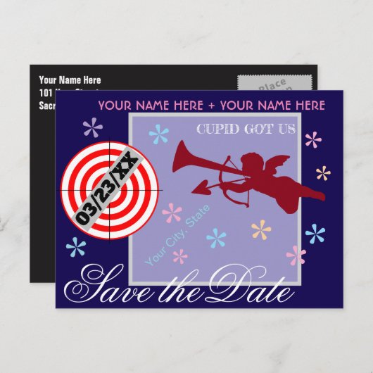 Gepersonaliseerde Cupido heeft ons de datum laten Aankondigingskaart (Voorkant / Achterkant)