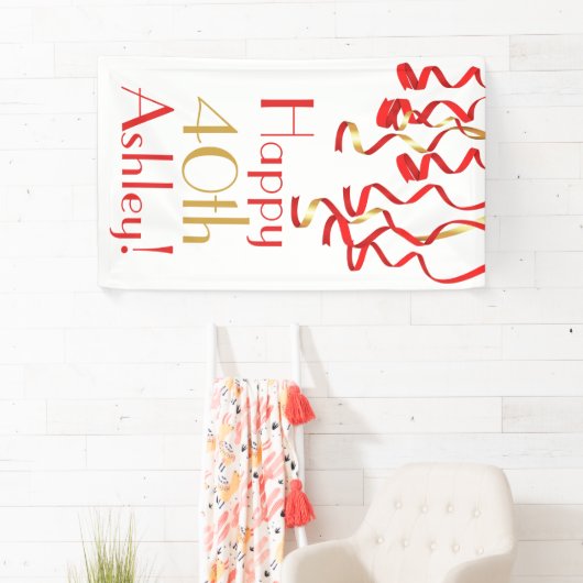 Gepersonaliseerde Curly Ribbons Verjaardagsbanner Spandoek (Insitu)