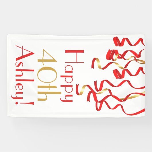 Gepersonaliseerde Curly Ribbons Verjaardagsbanner Spandoek (Horizontaal)