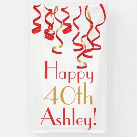 Gepersonaliseerde Curly Ribbons Verjaardagsbanner Spandoek (Verticaal)